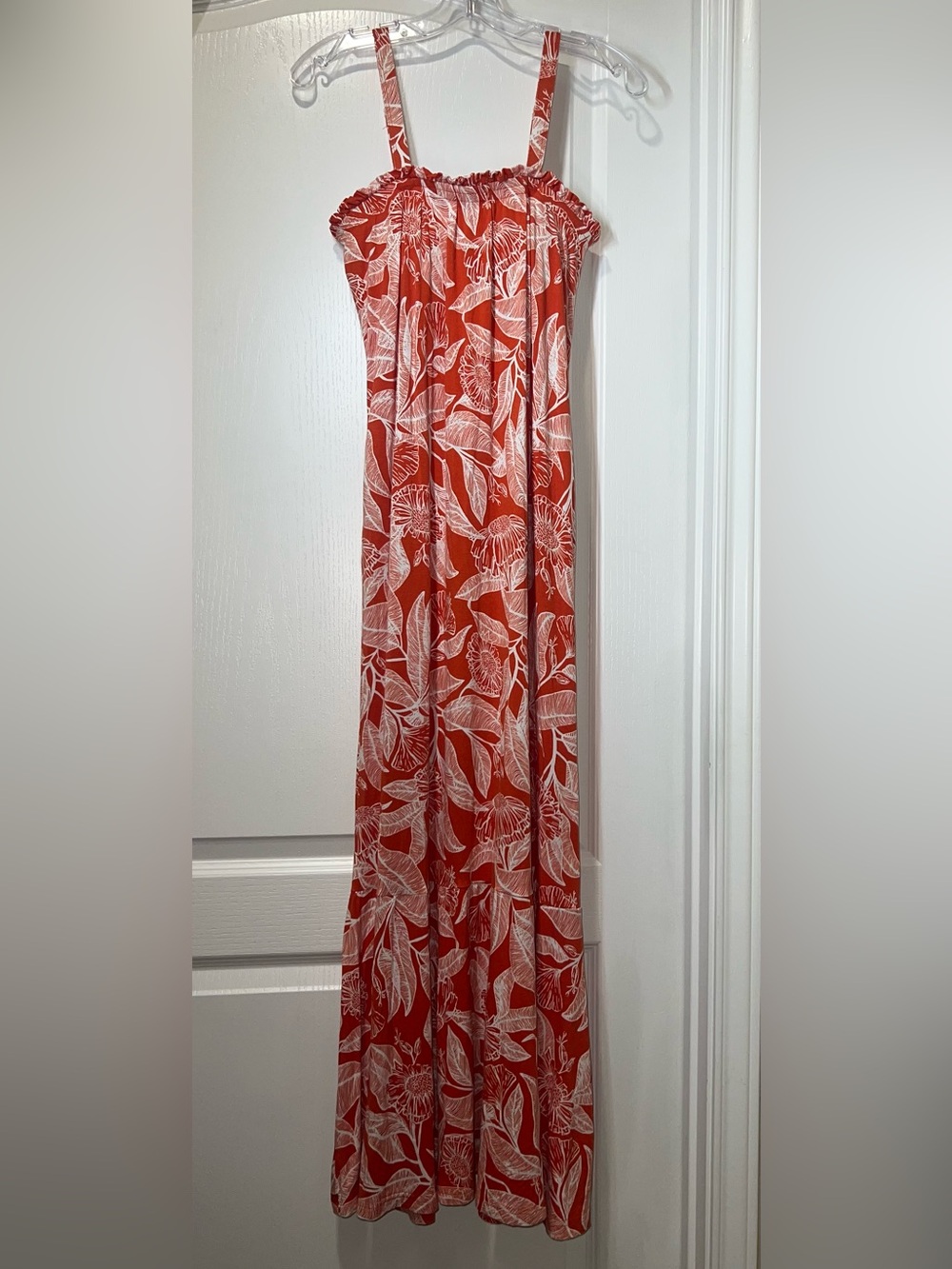 Serra Orange Floral Ruffle Maxi Dress Adjustable Straps And Built In Bra Medium